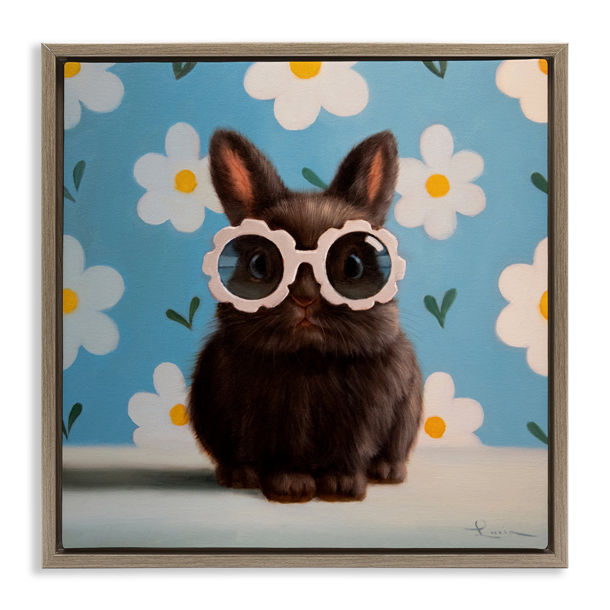 Flower Child Bunny Brown Framed Floater Canvas Wall Art, design by Lucia Heffernan