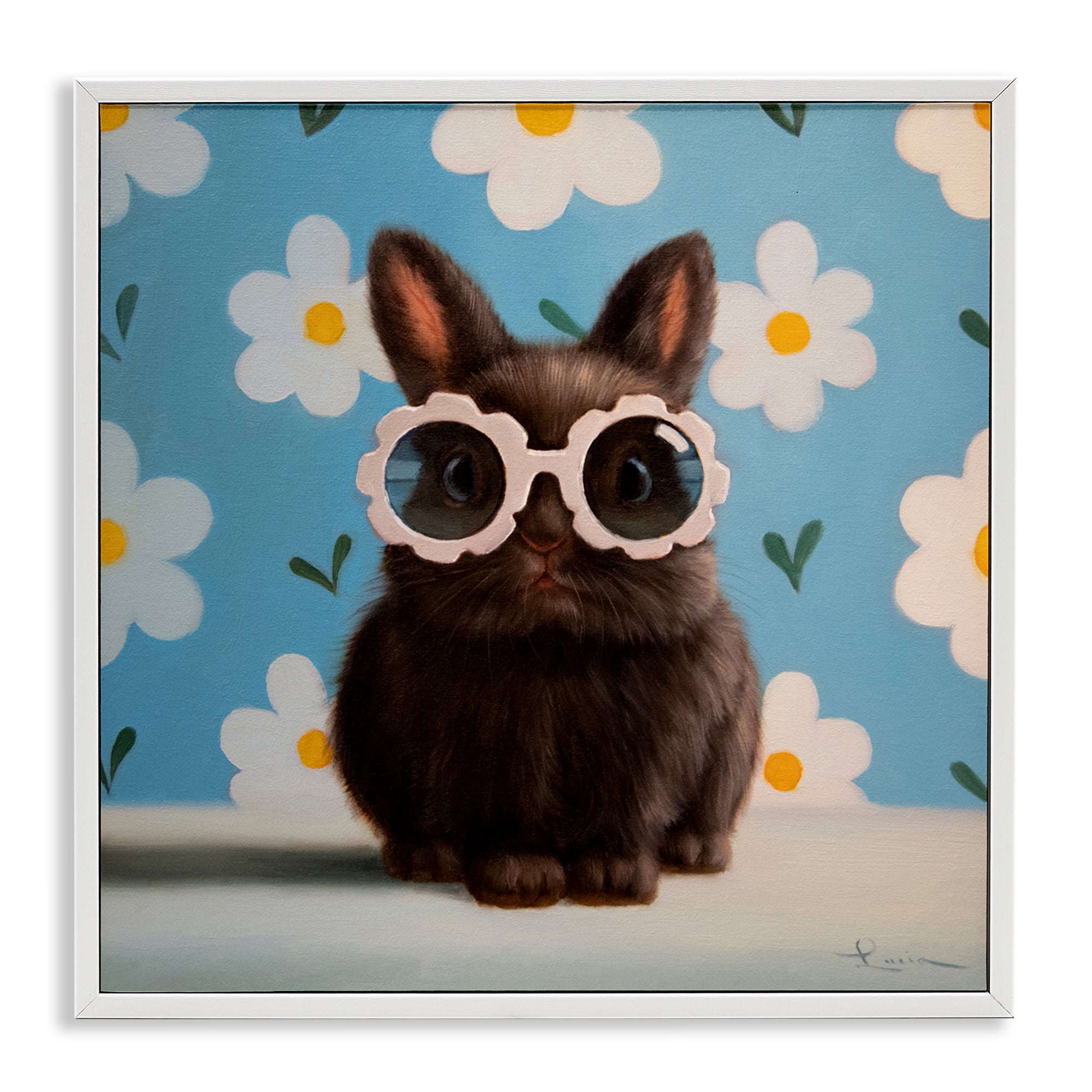 Flower Child Bunny White Framed Giclee Art, design by Lucia Heffernan