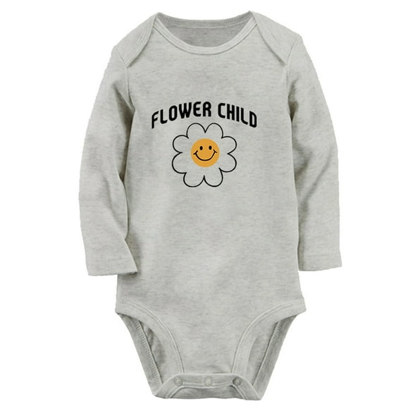 Flower Child Funny Rompers, Newborn Baby Unisex Bodysuits, Infant Jumpsuits, Toddler 0-12 Months Kids Long Sleeves Oufits (Gray, 0-6 Months)