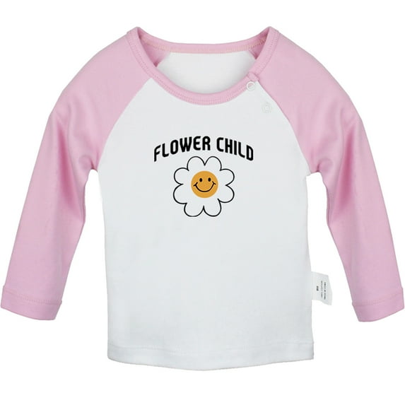 Flower Child Funny T shirt For Baby, Newborn Babies T-shirts, Infant Tops, 0-24M Kids Graphic Tees Clothing (Long Pink Raglan T-shirt, 12-18 Months)