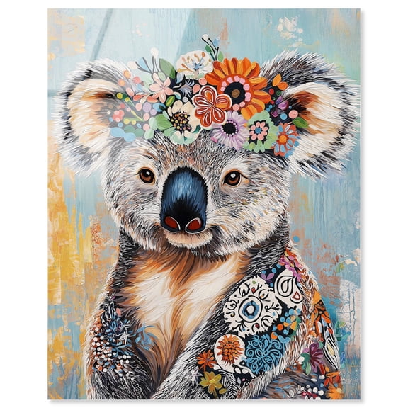 Flower Child Koala Acrylic Print Zoo Art by Art Remedy, Ready to Hang, 24 x 30