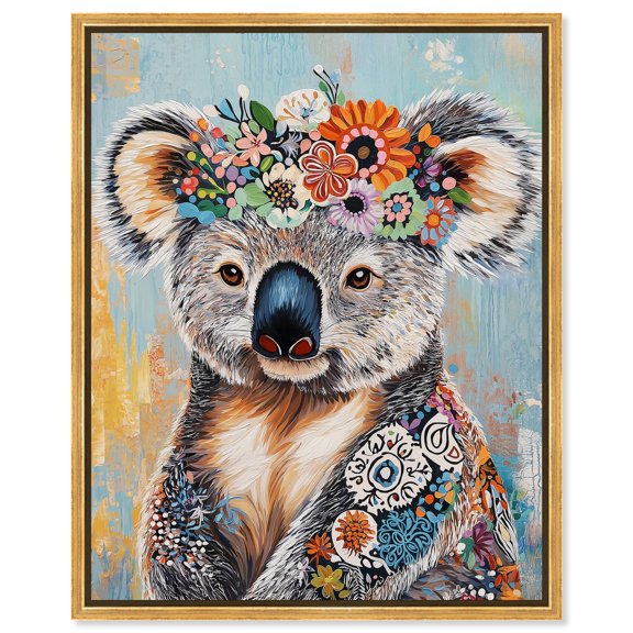 Flower Child Koala Canvas Print Zoo Art by Art Remedy, Gold Frame, 24 x 30