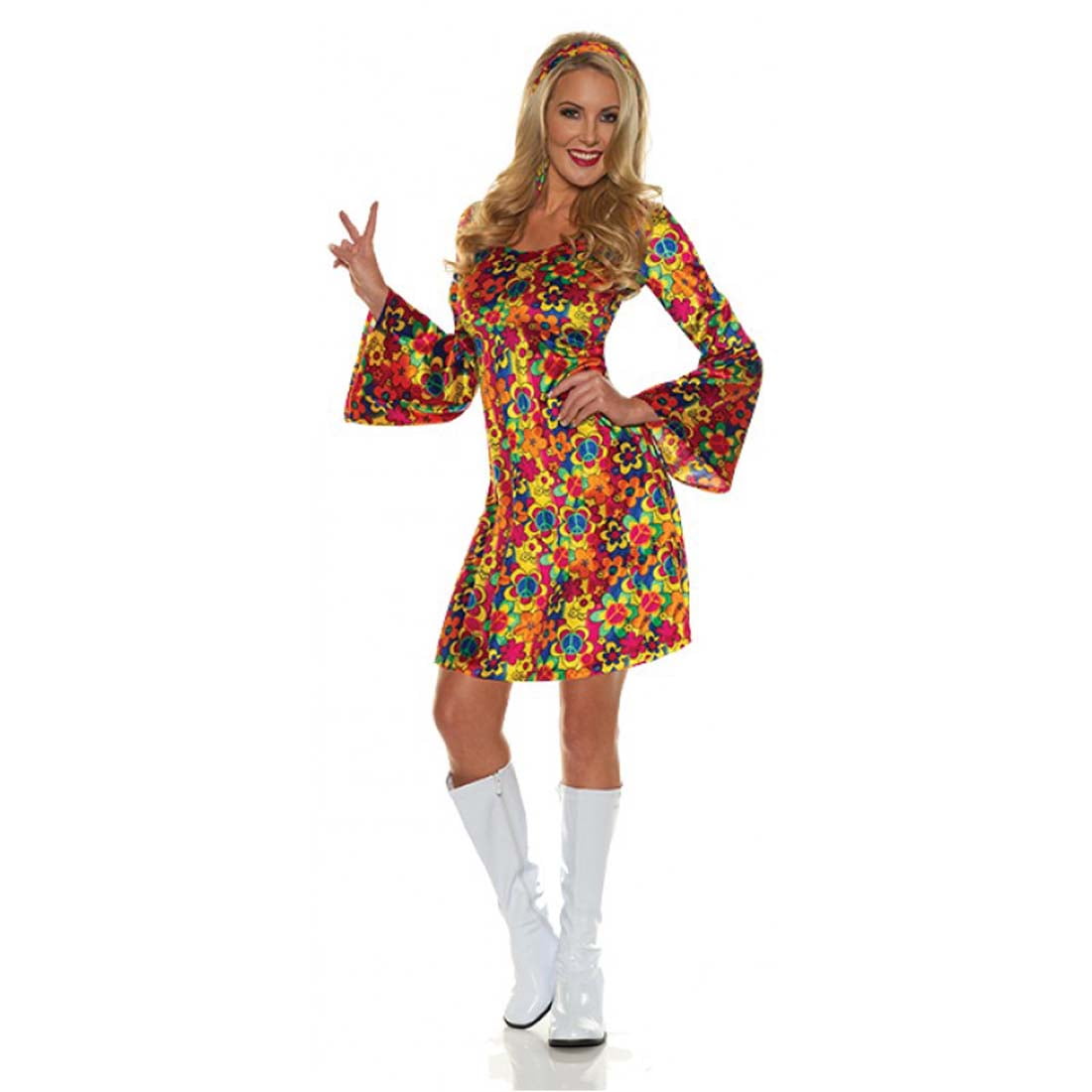Adult Women Flower Hippie Costume 1960s 70s Fashion Hippie Halloween Fancy  Dress