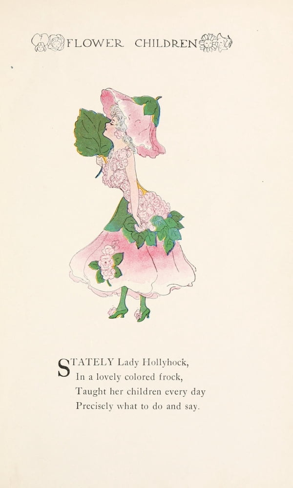 Flower Children 1910 Hollyhock Canvas Art - MT Ross (18 x 24)