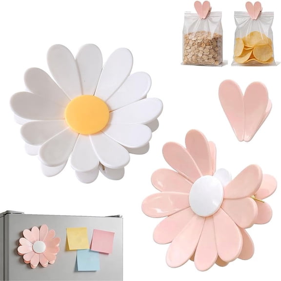 Flower Chip Clips,Magnetic Daisy Petal Bag Clips,,2-in-1 Cute Floral Chip Clips with Magnetic Back for Snacks Organizer,Kitchen & Office Decor