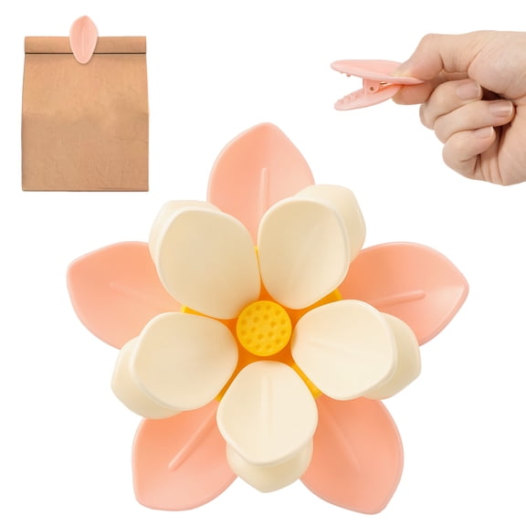 Flower Chip Clips Magnetic (Lotus Design) 10 Fun Food Sealing Clips Decorative Magnetic Fridge Magnets Multi-Use (Hair Clip/Decor) Fridge Magnet Clips for Snacks/Bread