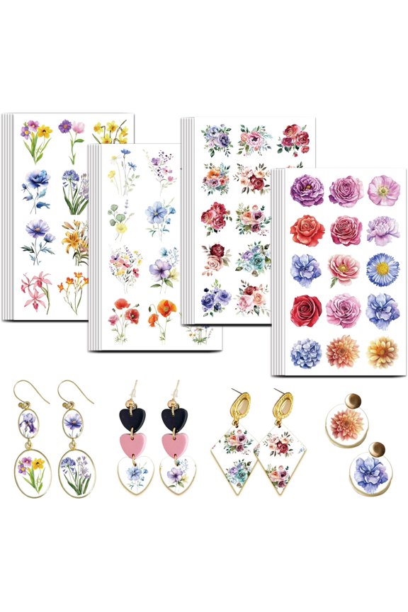 Flower Clay Transfer Paper 4 Design 24 Pcs Transfer Paper for Polymer Abstract Line Polymer Clay Transfer Sheets Floral Theme Small Transfer Paper for Clay Earrings Jewelry Making 1set