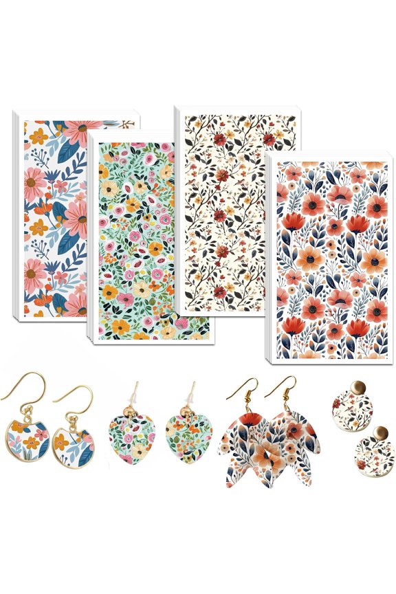 Flower Clay Transfer Paper 4 Design 24 Pcs Transfer Paper for Polymer Clay Colorful Floral Polymer Clay Transfer Sheets Mini Flower Transfer Paper for Clay Earrings Jewelry Making for DIY