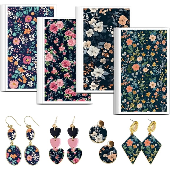 Flower Clay Transfer Paper 4 Design 24 Pcs Transfer Paper for Polymer Vintage Flowers Polymer Clay Transfer Sheets Dark Colored Flowers Small Transfer Paper for Making for diy making