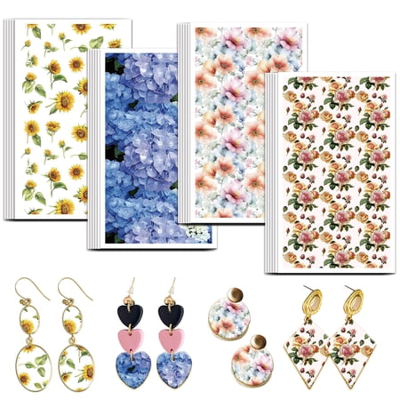 Flower Clay Transfer Paper 4 Design 24 Pcs Transfer Paper for Polymer Sunflower Hydrangea Polymer Clay Transfers Sheets Roses Small Transfers Decal