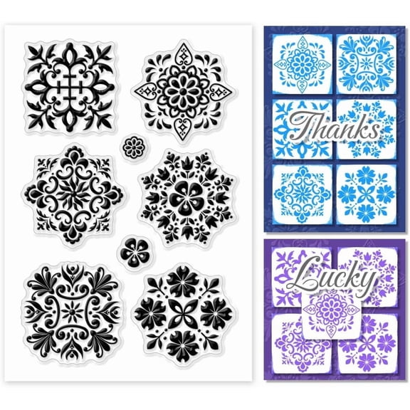 Flower Clear Stamps for Card Making Retro Geometric Unmounted Rubber Stamps Transparent Craft Stamp Seal Stamp for DIY Scrapbooking Stamps Paper Photo Card Album Crafting for DIY
