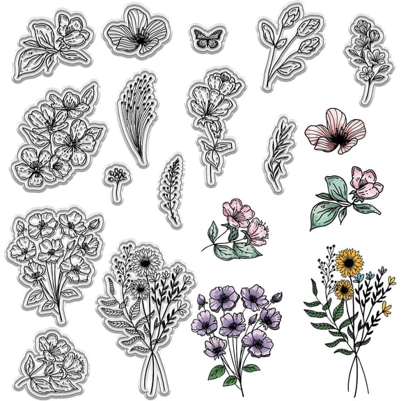 Flower Clear Stamps Plants Butterfly Reusable Transparent Silicone Stamp Seals Postmark