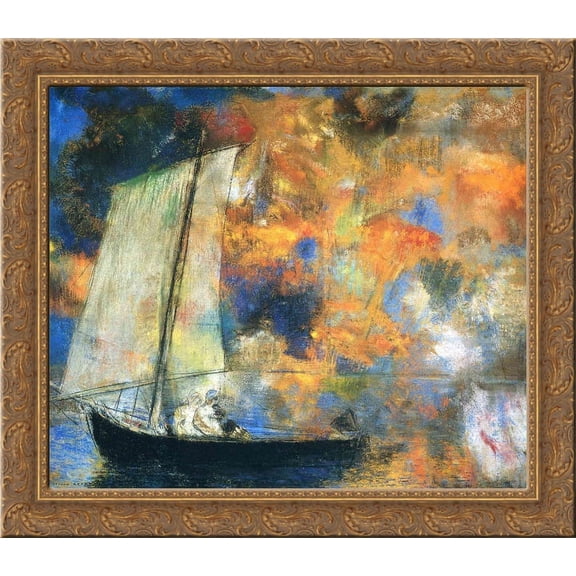 Flower Clouds 20x20 Gold Ornate Wood Framed Canvas Art by Redon, Odilon