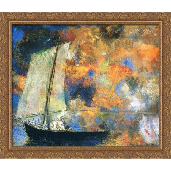 Flower Clouds 32x28 Large Gold Ornate Wood Framed Canvas Art by Odilon Redon