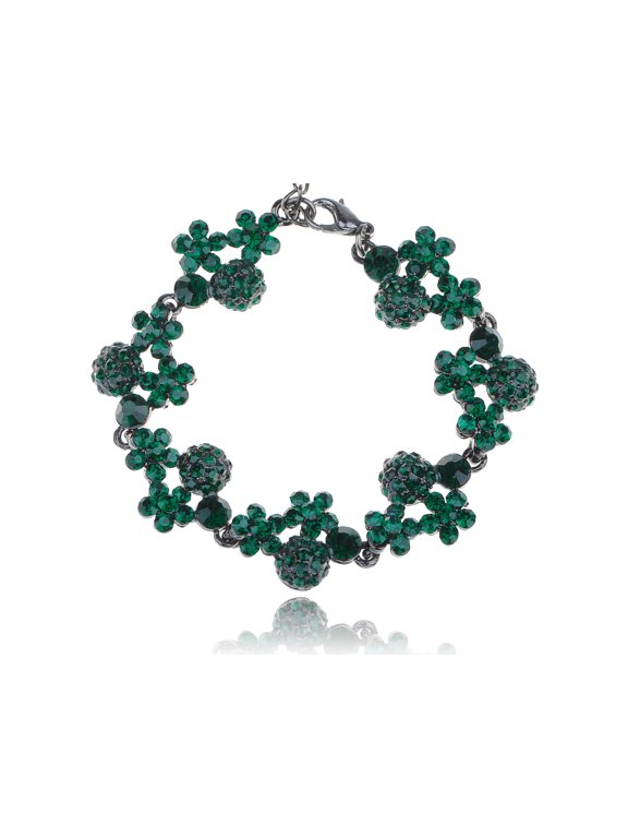 Flower Cluster Bracelet Cute Emerald Green Crystal Rhinestone Gem Gift