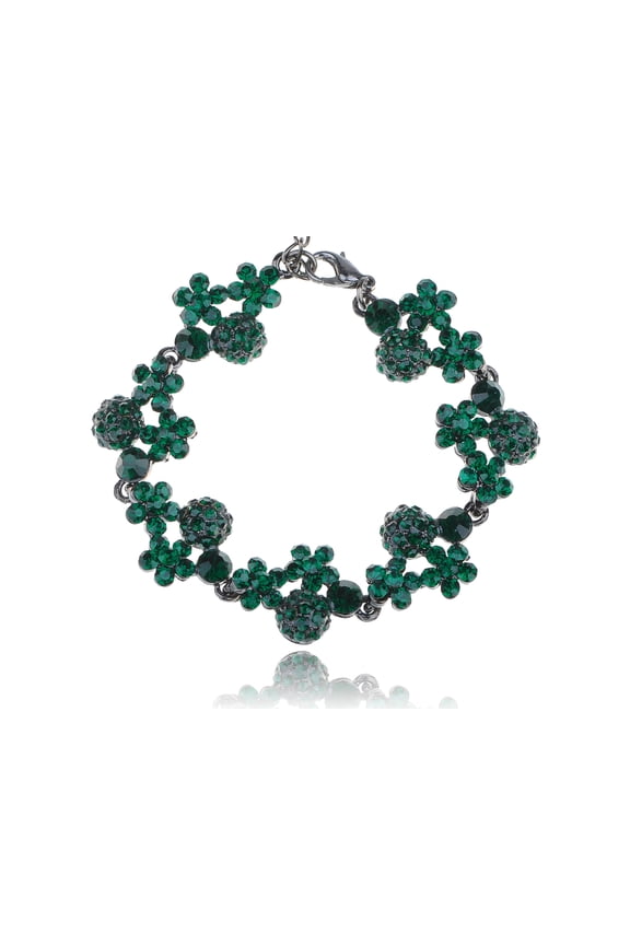 Flower Cluster Bracelet Cute Emerald Green Crystal Rhinestone Gem Gift