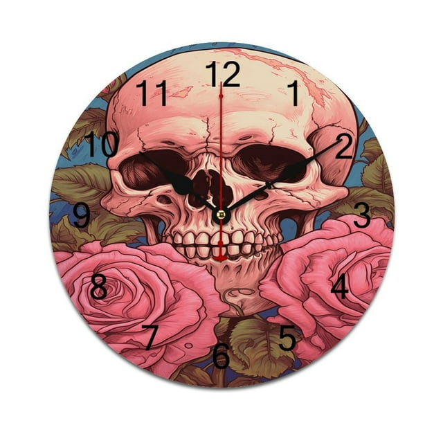 Flower Cluster Skull Clocks Wall Home Decoration Teen Room Bedroom