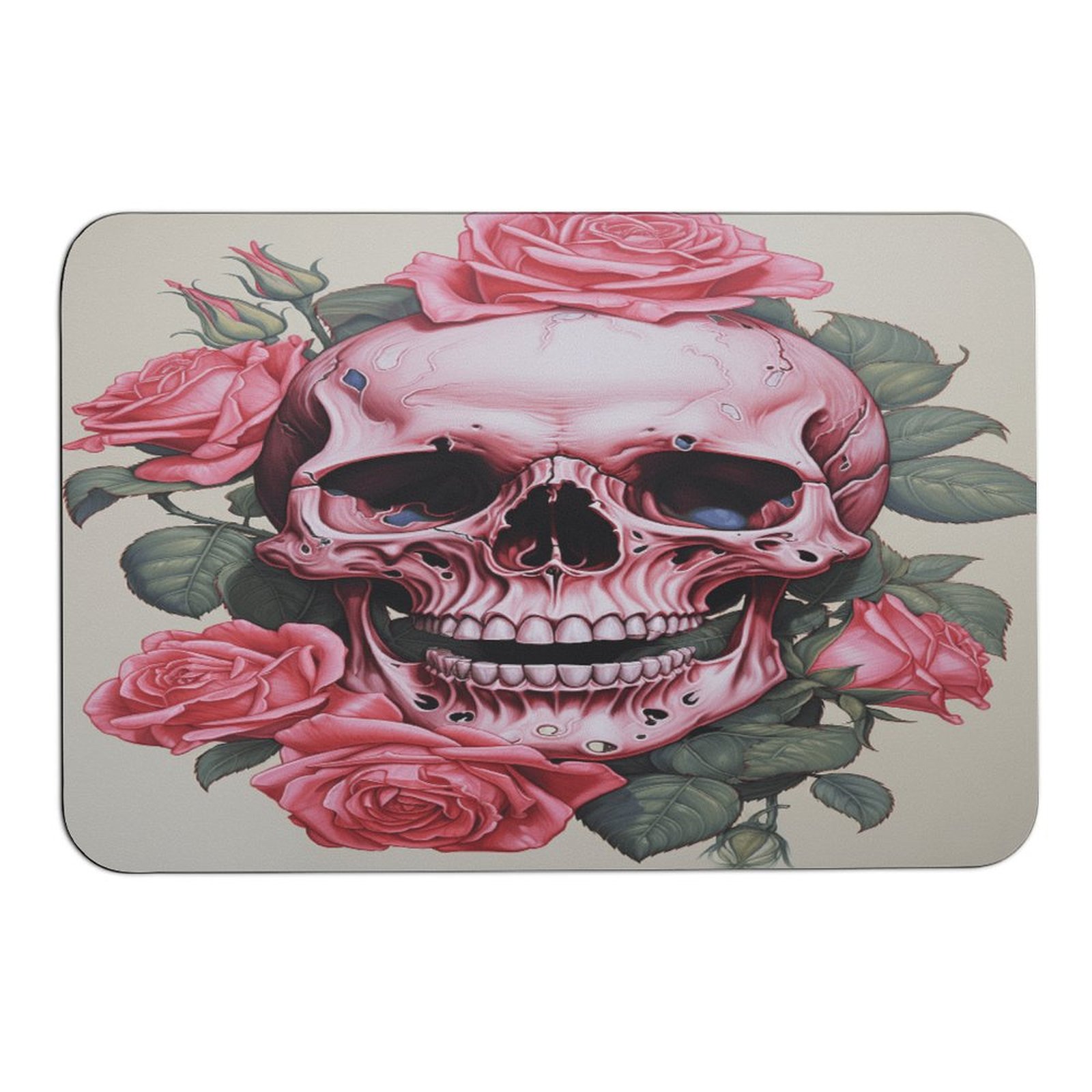 Black And White Rose Floral Skull Floor Mat