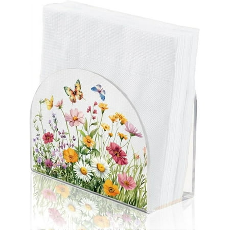 Flower Clusters Napkin Holder Acrylic Butterfly Paper Napkin Holder Freestanding Tissue Box Dispenser for Kitchen Table Cocktail Napkin Holder for Restaurant Banquet Café 12.5x5x10.5CM