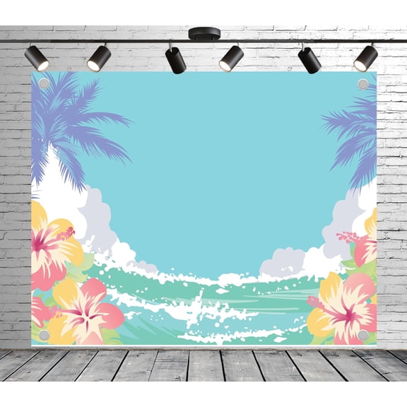 Flower Coconut Trees Ocean Backdrop | Polyester Fabric Banners Decorative Curtains for Wedding Photoshoot Travel Theme Party Photography Background Studio Props Room Decoration