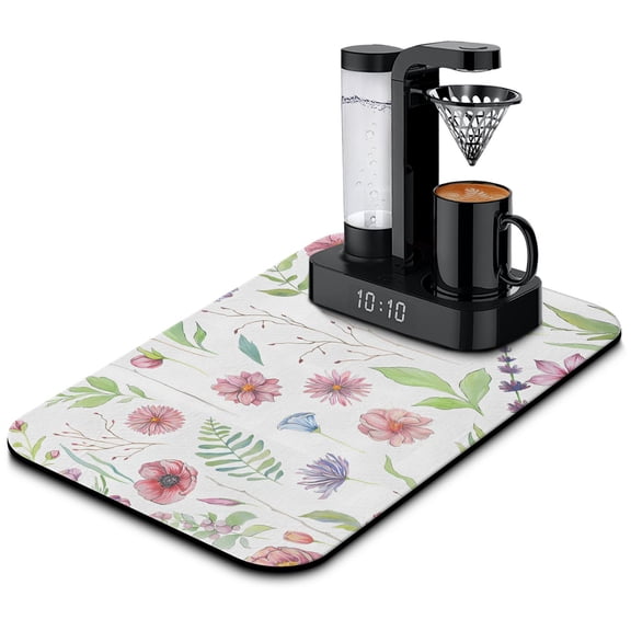 Flower Coffee Drying Mat for Kitchen Countertop, 19.5x12 inch Super Absorbent, Heat Resistant, Reversible Diatom Mud Mat Elegant Solution for Dish Drying