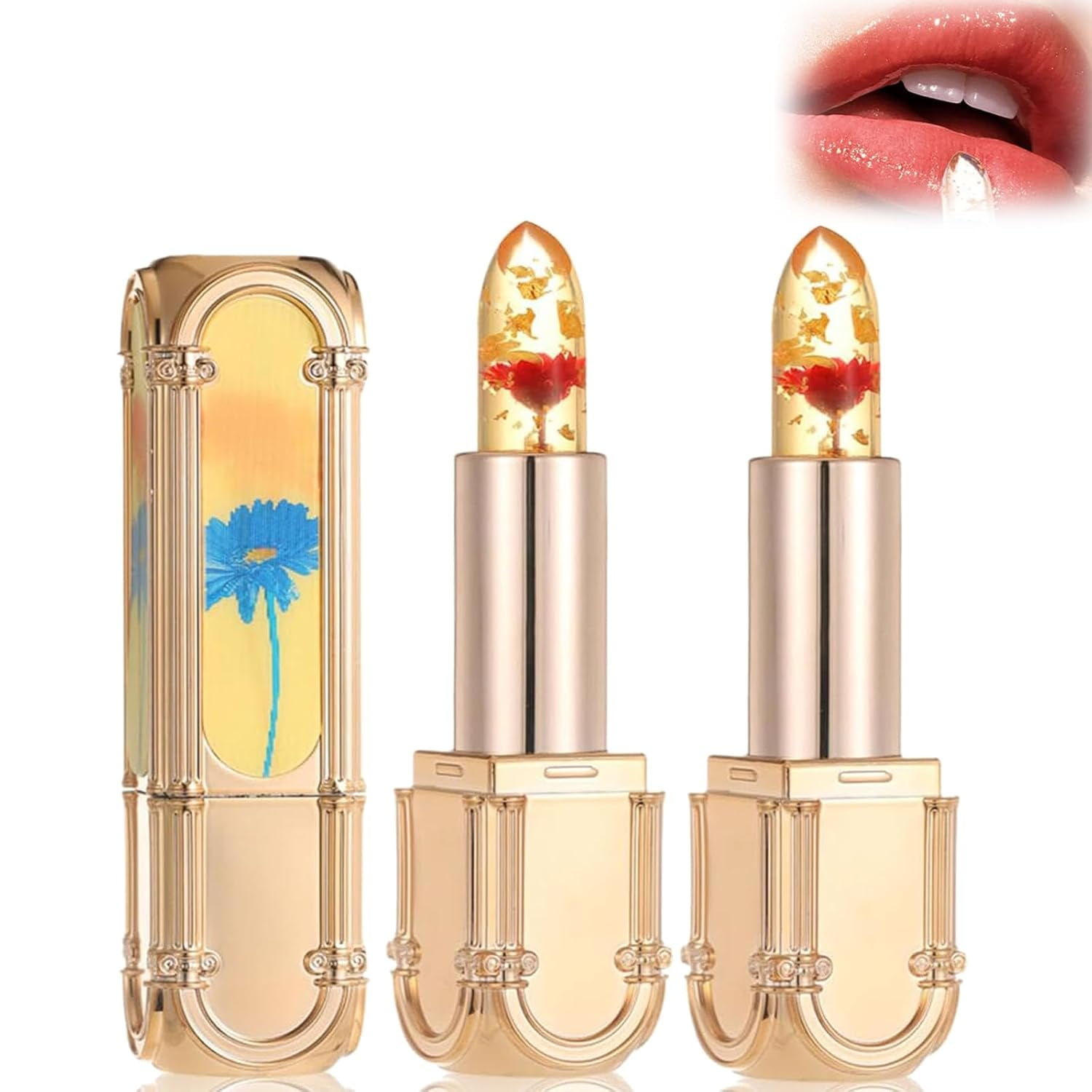 Flower Color Changing Lipstick, Yulyoie Lipstick, Gold Foil Flower ...