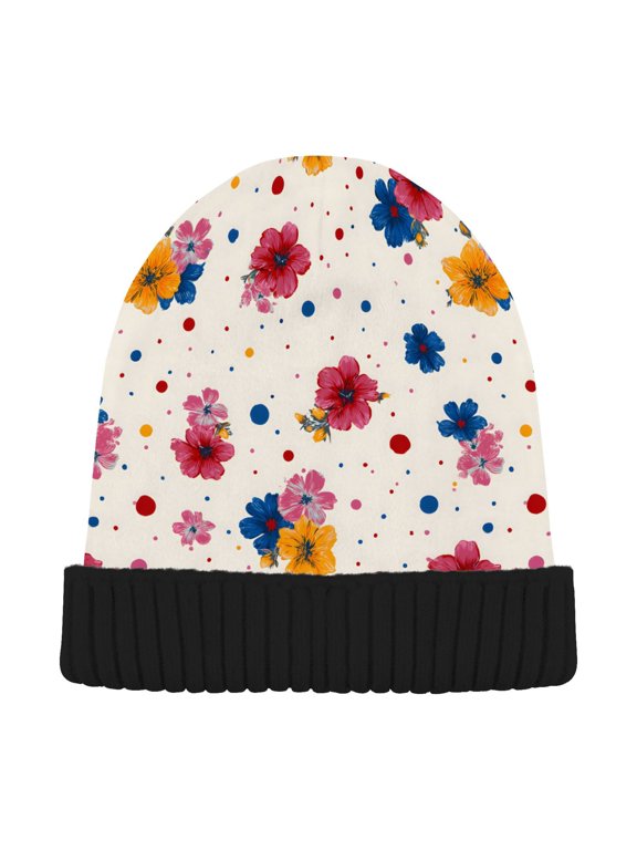 Flower Colored Polka Dot Beanie Hat Unisex Warm Winter Hat Cap For Women Men Winter Running