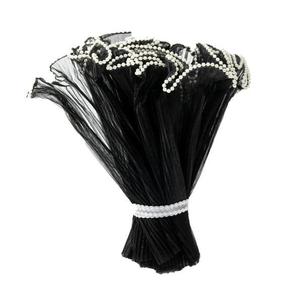 Flower Companion Korean Pearl Wave Tulle Mesh Material For Floral Bouquet Decoration - Pearl-Embellished, Wave-Shaped Edge, Pleated Hem, Black Color - For Florists, Floral Shop