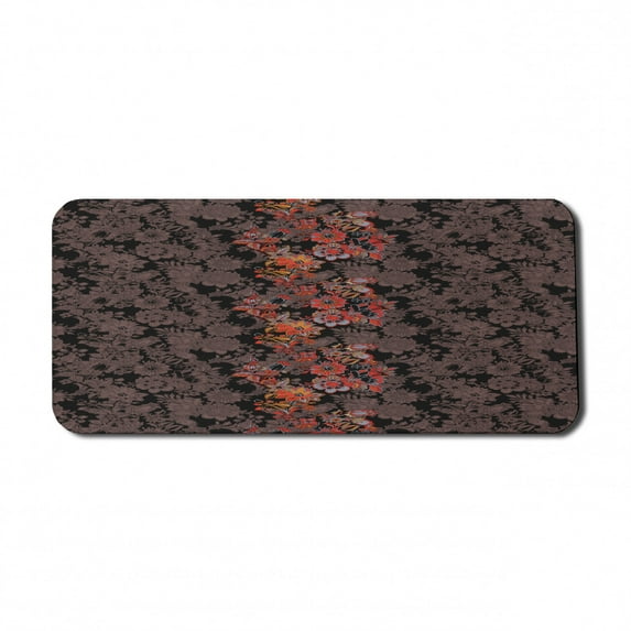 Flower Computer Mouse Pad, Flowers of Asia in Japanese Art Style Vivid Floral Pattern Boho Print, Rectangle Non-Slip Rubber Mousepad X-Large, 35" x 15" Gaming Size, Black Orange Mustard, by Ambesonne