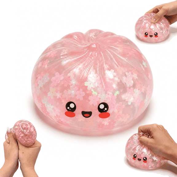 Flower Confetti Dumpling Squishy, Cute Pink Bun Slow Rising Stress Ball With Steamed Box, Soft Squeeze Decompression Dough for Adults Crazy Gifts for Fun