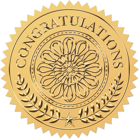 25Sheet Flower Congratulations Gold Foil Embossed Stickers 2" Self Adhesive Envelopes Seals Round Labels