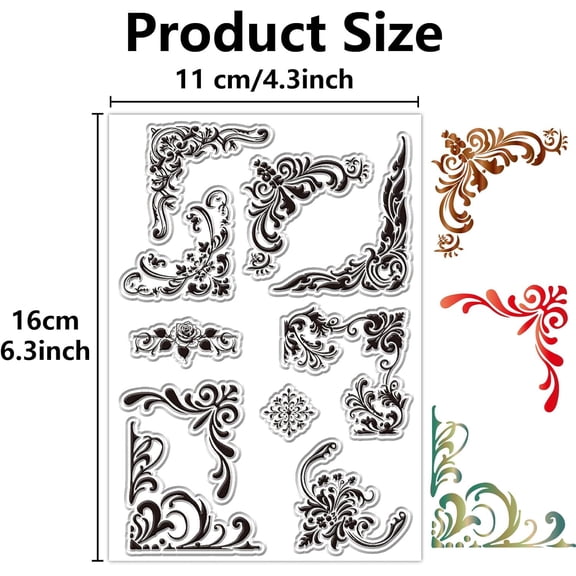 Flower Corner Silicone Clear Stamps for Card Making Iron Orchid Corner Flourishes Transparent Rubber Stamps Reusable Floral Plant Border Stamps Seal Crafting Scrapbooking Photos Album