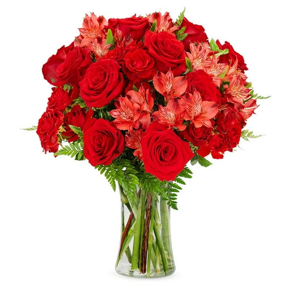 Flower Country - XOXO Bouquet Large: Red Fresh Cut Flowers with Vase, Decorative