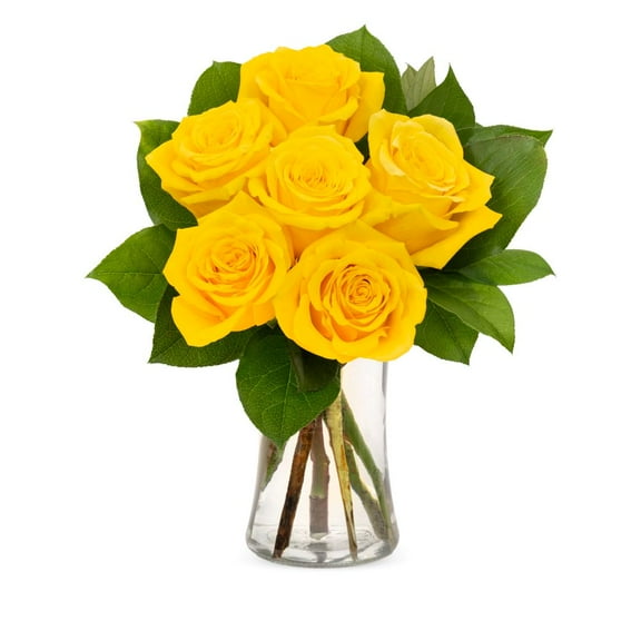 Flower Country - Rose Bouquet: 6 Yellow Roses with Vase, Decorative