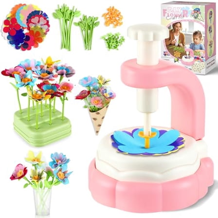 Flower Craft Kit for Girls Ages 4-8 – DIY Bouquet Maker Toy with Wrapping Paper,Creative Art Birthday Gift for Kids,Educational Craft Toys for Girls Age 5 6 7