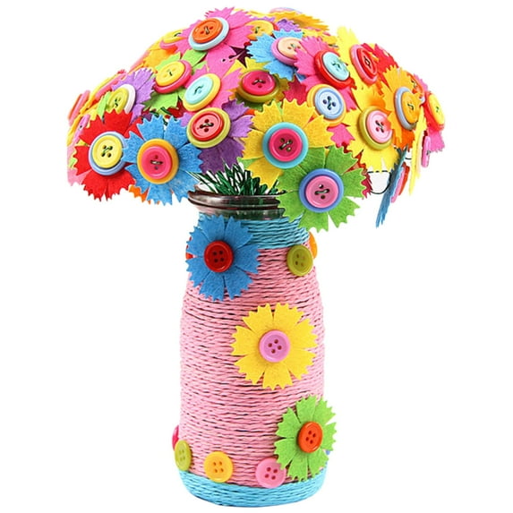 Flower Craft Kit For Kids Make Your Own Flower Bouquet With Buttons And Flowers DIY Vase Art And Craft For Kids Baby Book Phonics Cards Games For Toddlers 2-4 Years Toddler Toys Age 1-2 Push Cars For