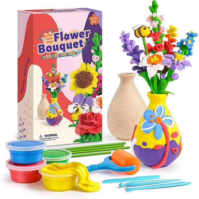 flower-crafts-kit-for-kids-flower-bouquet-modeling-clay-kit-arts-and