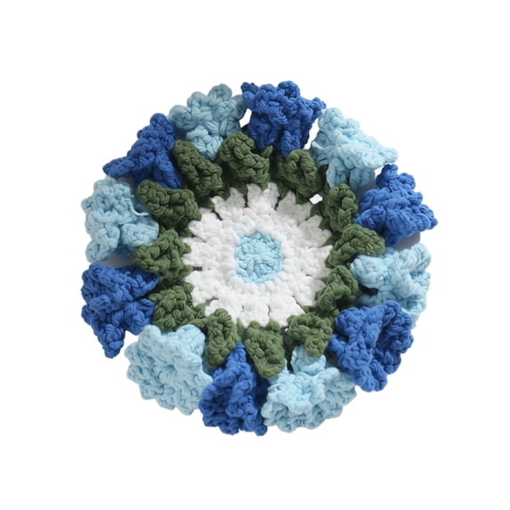 Flower Crochet Coasters, Handmade Bouquet Blanket Coaster with Crochet Plant Pot Fun Soft Decorative Drink Coasters for Coffee Tabletop Protection and Home Decor (Blue, 1Pc)