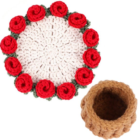 Flower Crochet Coasters, Handmade Bouquet Blanket Coaster with Mini Basket,Soft Decorative Drink Coasters for Desk,Coffee Table,Home Decor,Wedding Gift,Housewarming,Birthday