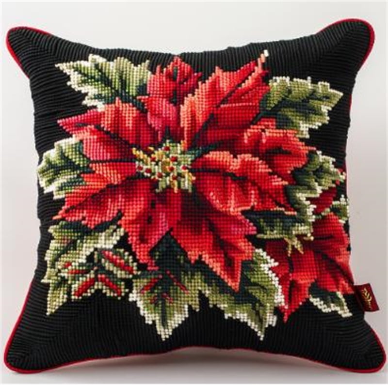 Flower Cross Stitch Kits pre Stamped Pillowcase , 45X45cm , DIY Handmade Embroidered for Home Decor (11ct)