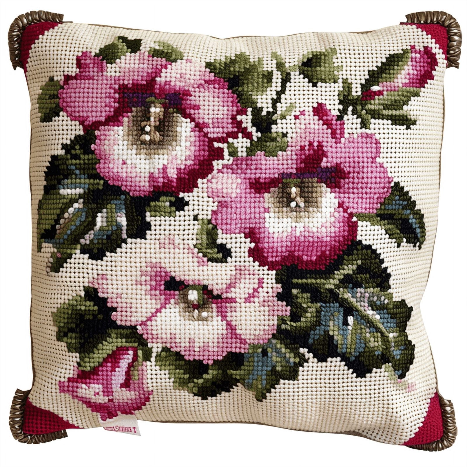 Flower Cross Stitch Pillow Case Kits for Adults , 45X45cm , Cross Stitch Kits for Adults (11ct)