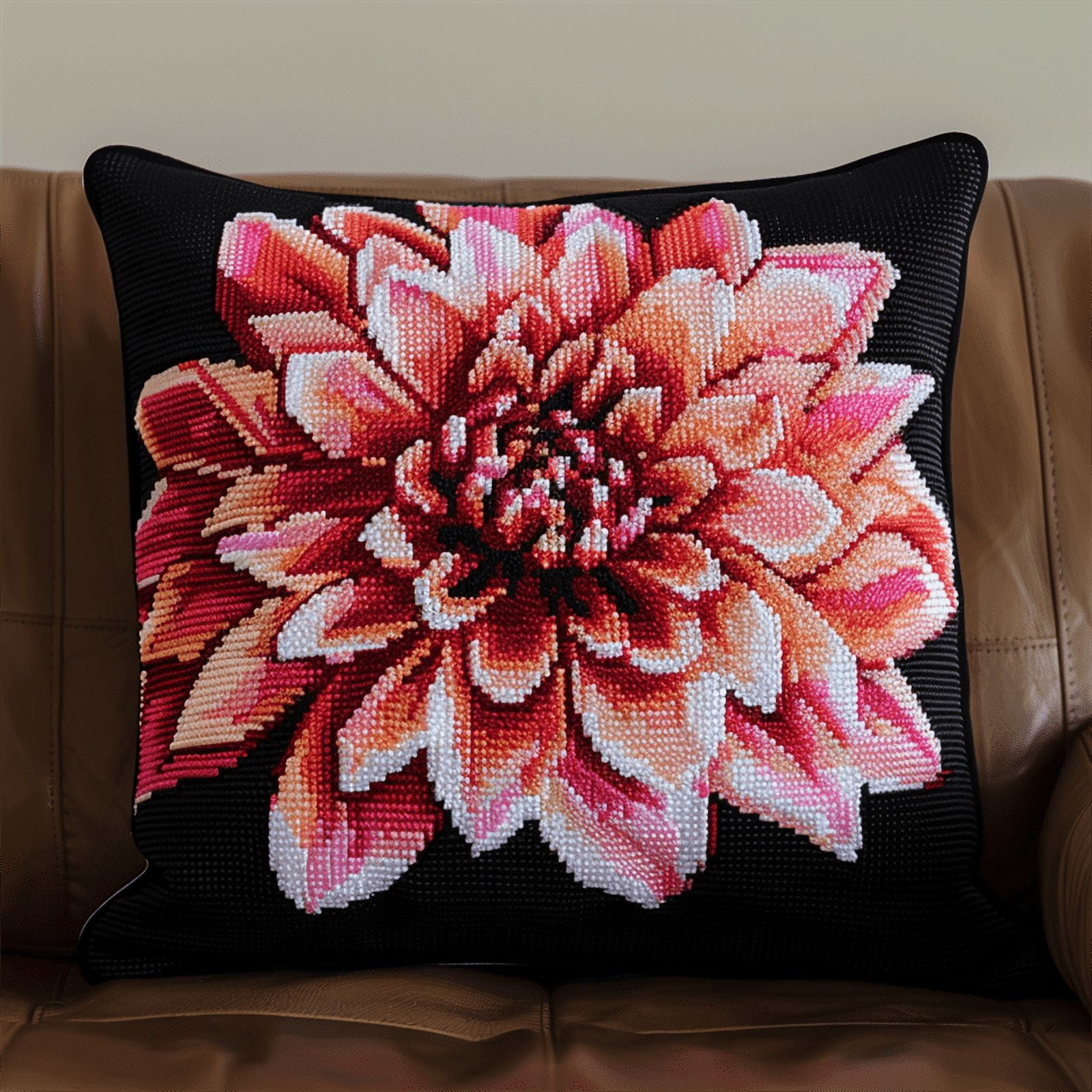 Flower Cross Stitch Pillow Cases , 45X45cm , Cross Stitch Kits for Adults (11ct)