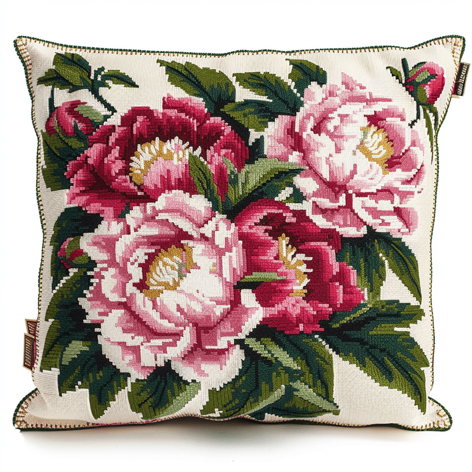 Flower Cross Stitch Pillow Cases Stamped Kits 11 Count Cross Stitch Kits for Beginners 17.72" x 17.72" Handmade Embroidery Kit Needlepoint Home Decor for Sofa
