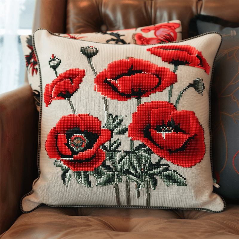 Flower Cross Stitch Pillow Cases Stamped Kits , 17.72" x 17.72" , Handmade Embroidery Kit Needlepoint Home Decor for Sofa (11ct)