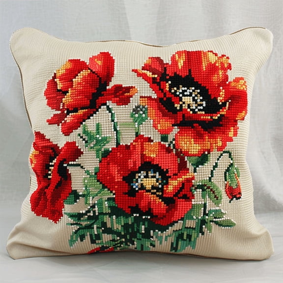 Flower Cross Stitch Pillow Cases Stamped Kits , 45X45CM , Cross Stitch Kits for Beginner (11 Count)