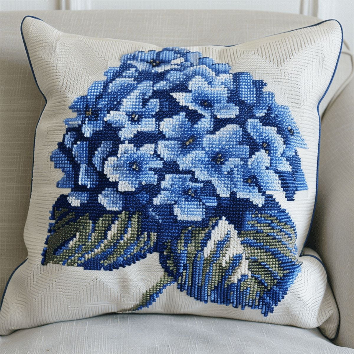 Flower Cross Stitch Pillow Cases Stamped Kits, Cross Stitch Kits For Beginners, 17.72" x 17.72" x 0.4"