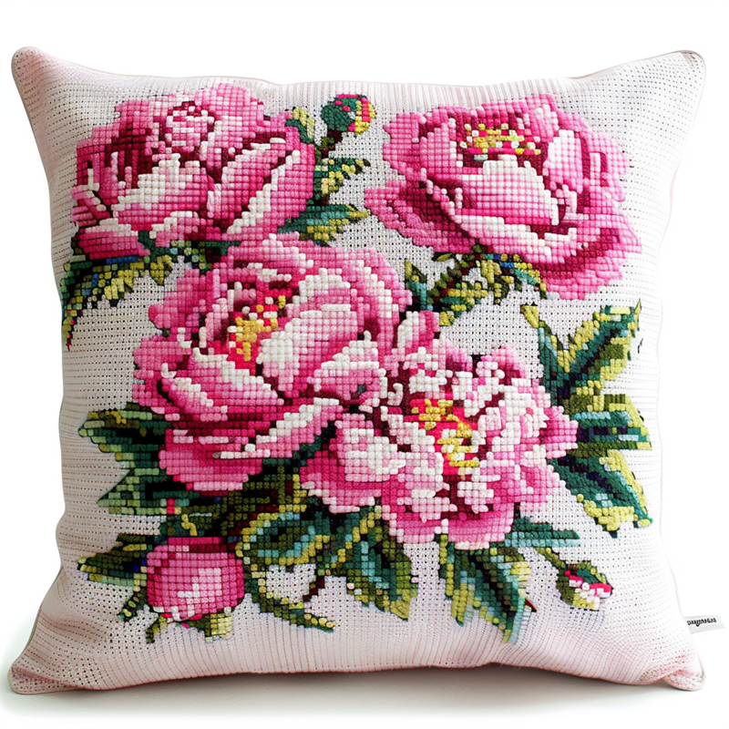 Flower Cross Stitch Pillow Cover Kit , 17.72" x 17.72" , Cross Stitch Kits Stamped (11 Count)