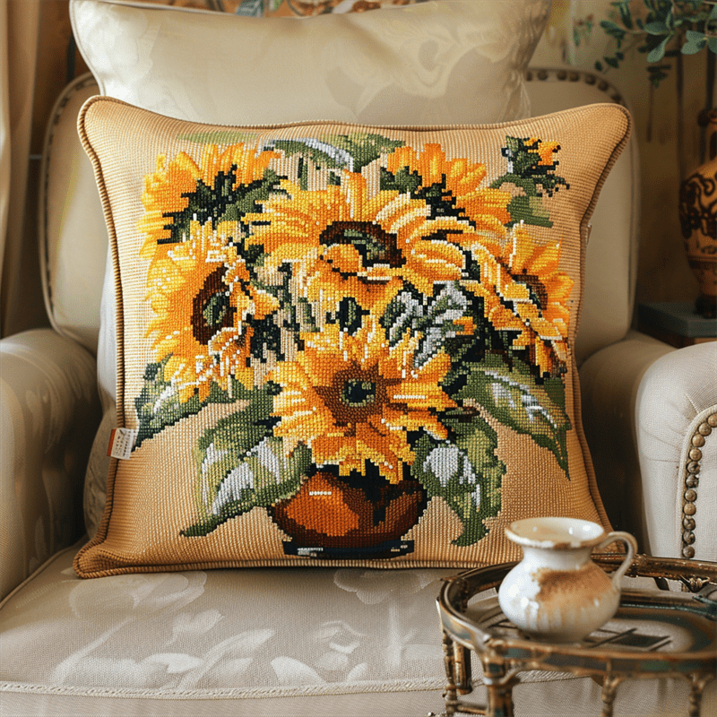 Flower Cross Stitch Pillow Kit DIY , 45X45cm , Cross Stitch Kits for Adults (11ct)
