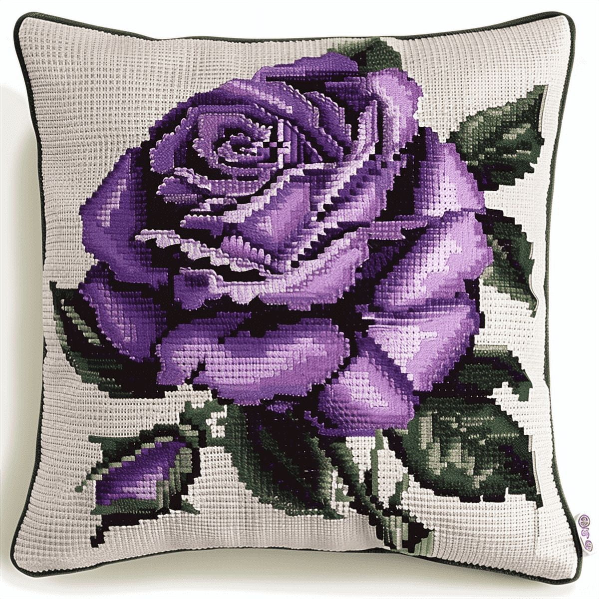 Flower Cross Stitch Pillow Kit DIY, Cross Stitch Pillowcases Kits, 17.72" x 17.72" x 0.4"