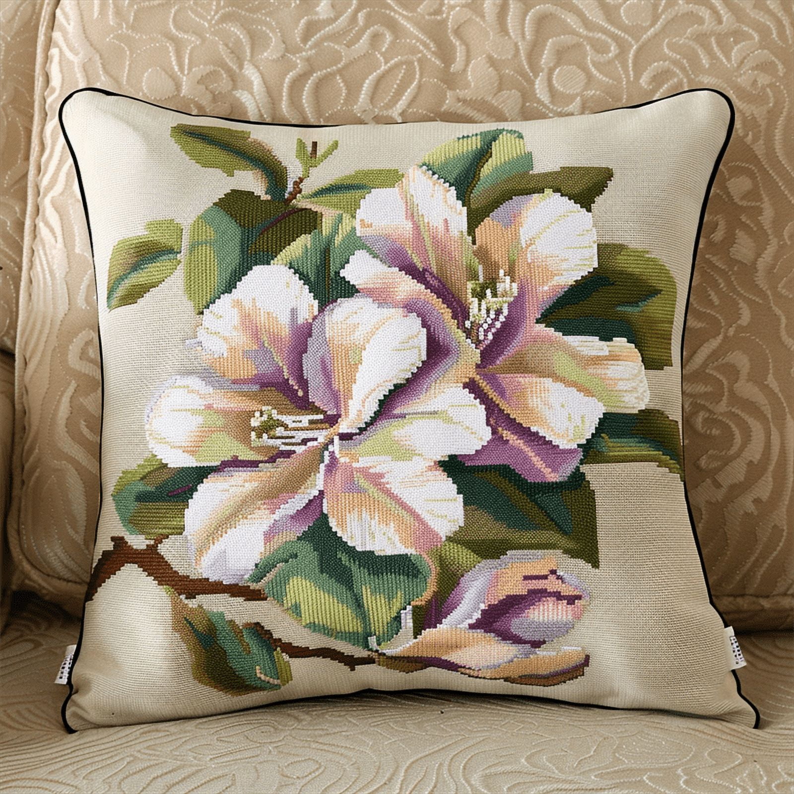 Flower Cross Stitch Pillowcases , 45X45cm , Cross Stitch Kits for Kids (11 Count)